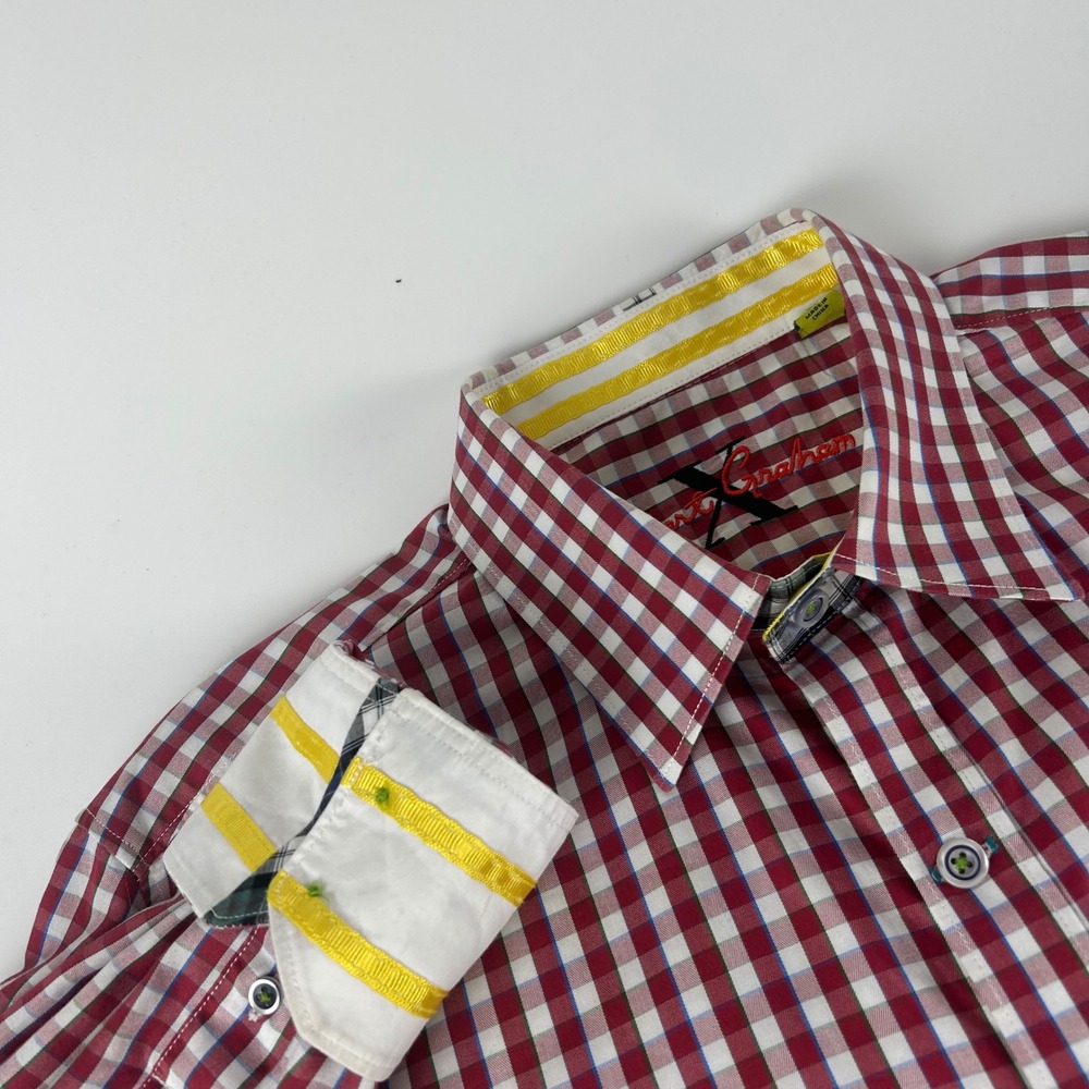 Robert Graham Men's M Tailored Fit Gingham Check Button Down Shirt Red White